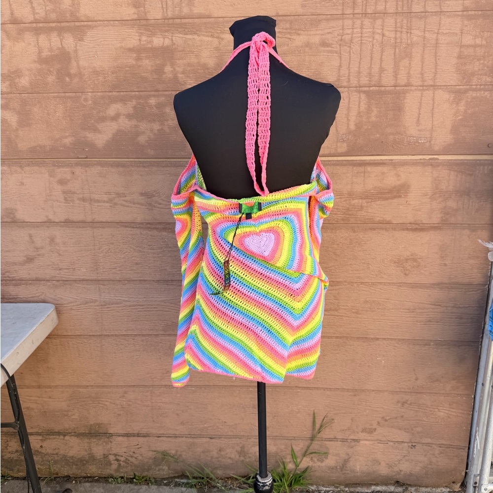 Club Exx Rainbow Crochet Halter Top mini dress - Picture 2 of 10